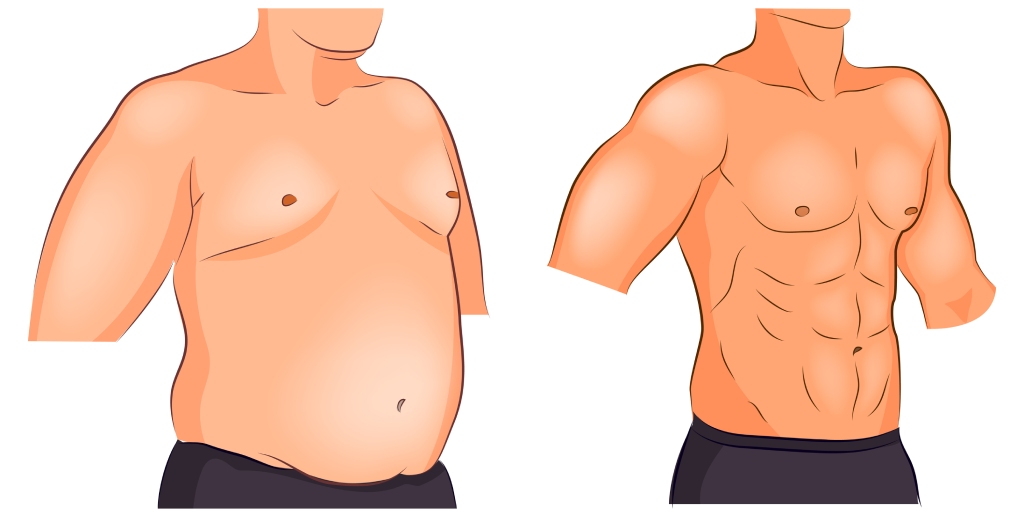 male torso before and after weight loss and sports