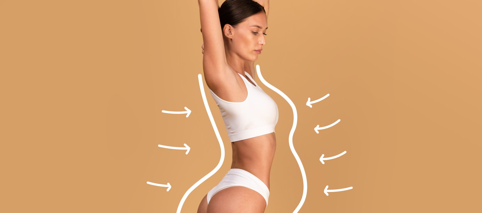 Slim woman in white underwear after liposuction body contouring