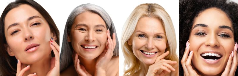 compilation of images showing rejuvanated faces of women at different age 