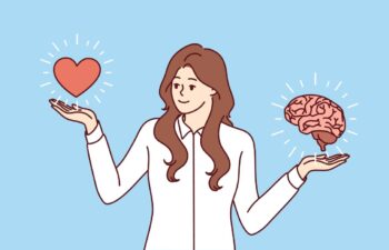 Woman balancing heart and mind, representing harmony in life.
